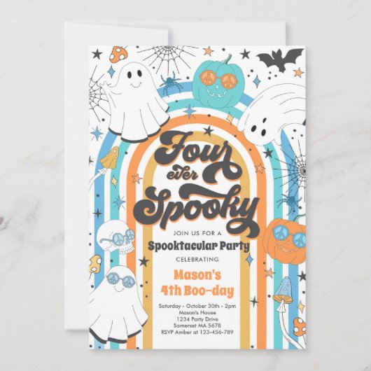 Vier ooit Spooky Halloween Groovy Ghost Birthday Kaart (Voorkant)