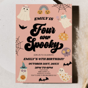 Vier Ooit Spooky Vierde Verjaardagsfeest Kaart