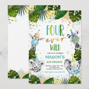 Vier ooit wilde 4e verjaardag Safari Animals Party Kaart