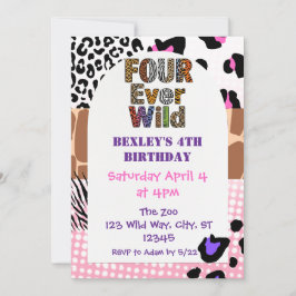 Vier ooit wilde dieren printen meisjes verjaardag kaart