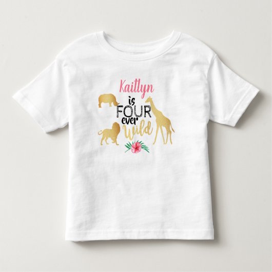 Vier Ooit Wilde Jungle Safari Meisjes 4e Verjaarda Kinder Shirts (Voorkant)