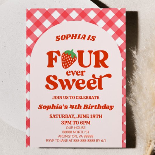 Vier ooit zoete aardbei 4e verjaardag partij kaart