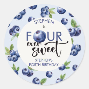 Vier ooit zoete blauwe bessen kinderen verjaardag ronde sticker