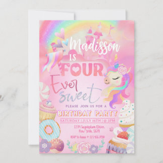 Vier ooit zoete Unicorn Donut Sweet 4th Kaart