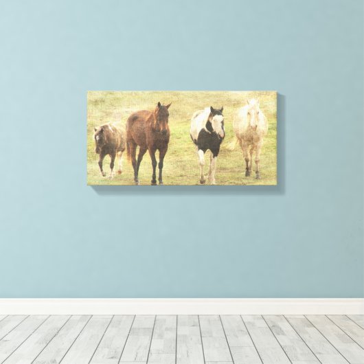 Vier paardachtigen canvas afdruk (Insitu (Houten vloer))