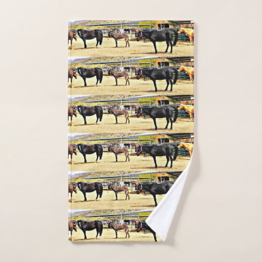 Vier paarden en een Donkey Bathroom-handdoekset Bad Handdoek (Handdoek)