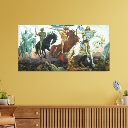 Vier paarden van Apocalyps van Vasnetsov (1887) Canvas Afdruk (Insitu (Woonkamer))