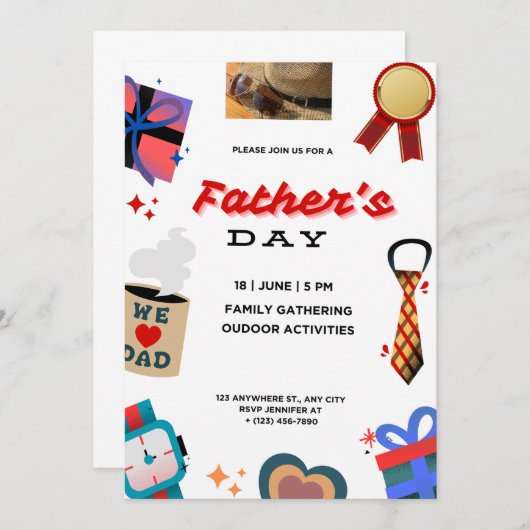 Vier papa: Happy Vaderdag Uitnodiging (Voorkant / Achterkant)