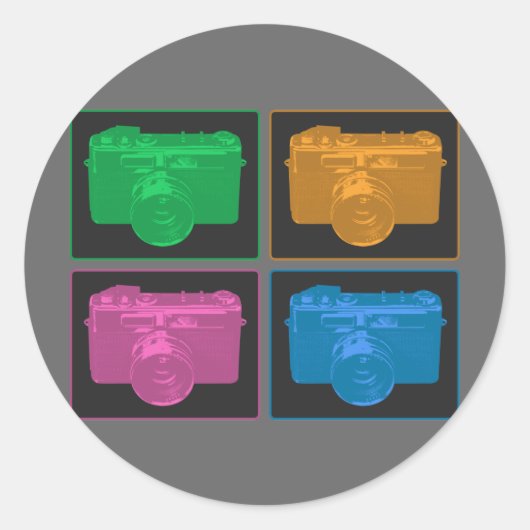 Vier Pop Art Camera's Ronde Sticker (Voorkant)