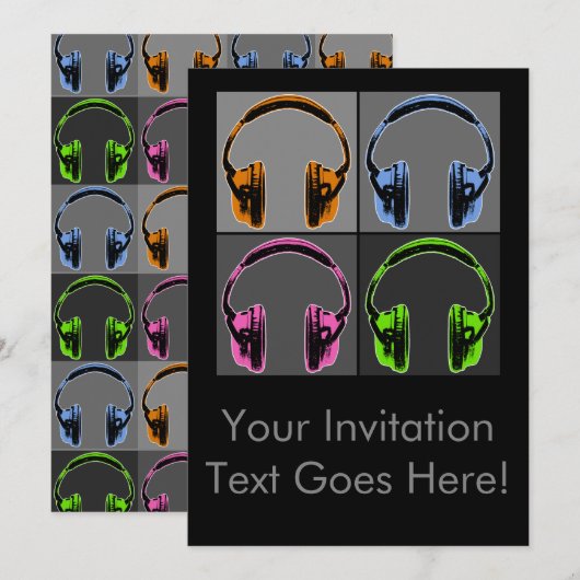 Vier Pop Art Headphones Kaart (Voorkant / Achterkant)