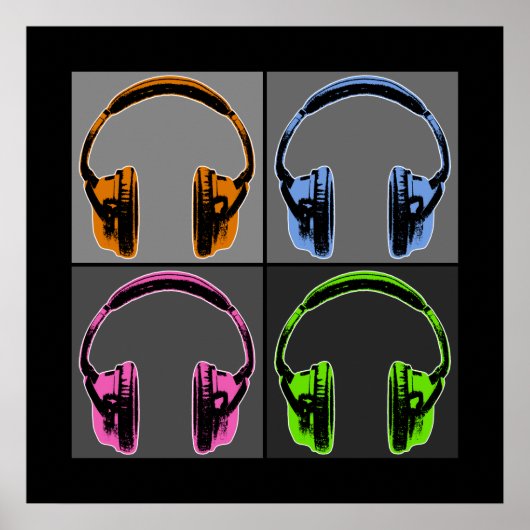 Vier Pop Art Headphones Poster (Voorkant)