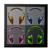 Vier Pop Art Headphones Tegeltje (Voorkant)