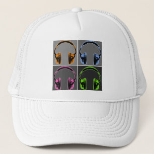 Vier Pop Art Koptelefoons Trucker Pet