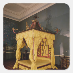 Vier Poster Bed, in de Chinese stijl, 1750's Vierkante Sticker