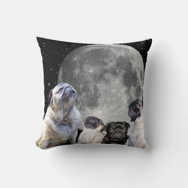 Vier Pug Moon Sierkussen 16 x 16 inch (Voorkant)