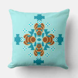 Vier punten Mandala - aqua, bruin en turquoise Kussen