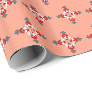 Vier punten Mandala, Coral, Grijs/Grijs en Rood Cadeaupapier