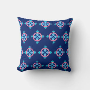 Vier punten Mandala, Indigo Blue, Turquoise & Pink Kussen