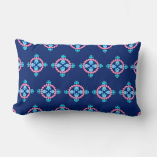 Vier punten Mandala, Indigo Blue, Turquoise & Pink Kussen