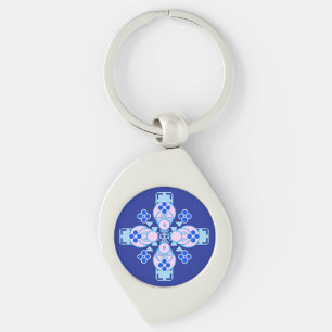 Vier punten Mandala - orchidee, blauw en kobalt Sleutelhanger