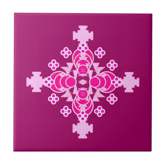 Vier punten Mandala Pattern, Bleek Roze en Plum Tegeltje (Voorkant)