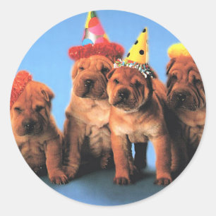 Vier Puppies op zaterdag Ronde Sticker