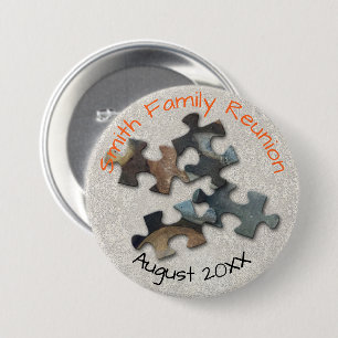 Vier puzzelstukken Familie Reünie Memento Ronde Button 7,6 Cm