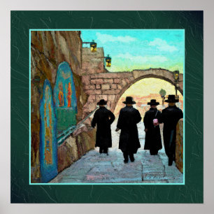 Vier Rabbis die rondlopen in Jerusalem Street Art Poster