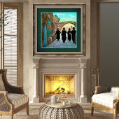 Vier Rabbis die rondlopen in Jerusalem Street Art  Poster