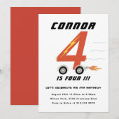 Vier Race Car Vierde Verjaardag Party uitnodiging (Voorkant / Achterkant)