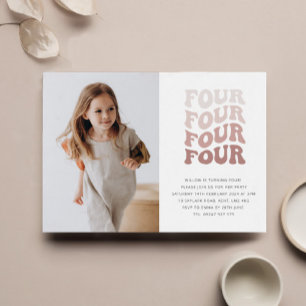 Vier Retro Blush Landscape Photo Invitation Kaart