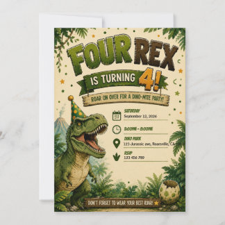 Vier Rex Dinosaur 4e Verjaardagsuitnodiging Kaart