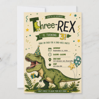 Vier Rex Dinosaur 4e Verjaardagsuitnodiging Kaart