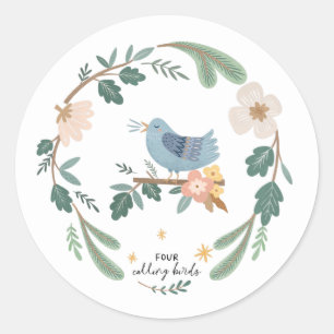 Vier Roepende vogels 12 dagen kerstfolk Ronde Sticker