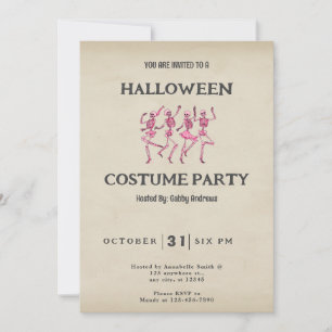 Vier roze dansende skeletten  Halloween Kaart