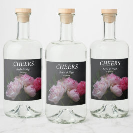 Vier roze pinda's bruiloft likeurfles etiket