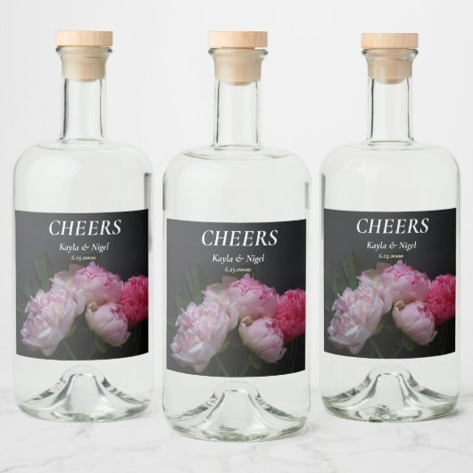 Vier roze pinda's bruiloft likeurfles etiket (Flessen)