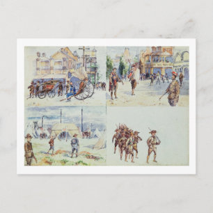 Vier scènes uit de Boer-oorlog, uit een schetsboek Briefkaart
