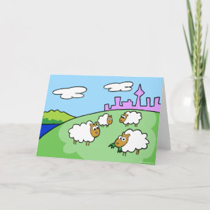 Vier schapen op een heuvelwenskaart kaart