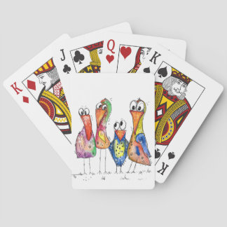 Vier schattige kleurrijke grillige vogels pokerkaarten
