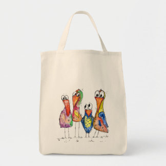 Vier Schattige Kleurrijke Whimsical Vogels Tote Bag