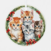 Vier Schattigee Kittens Kerstkrans Kinder Metalen Ornament (Voorkant)