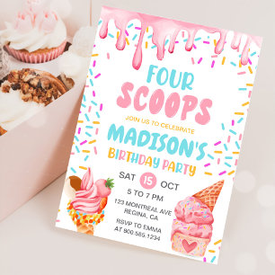 Vier Scoops Girls Ice Cream 4e verjaardag Kaart
