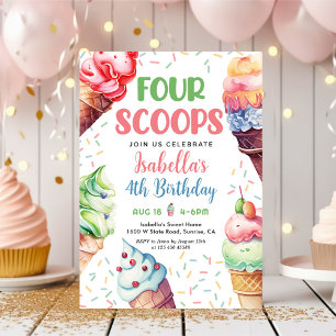 Vier Scoops Girls Ice Cream 4e verjaardag Kaart