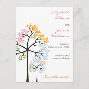 Vier seizoenbomen bos die de datum redden aankondigingskaart