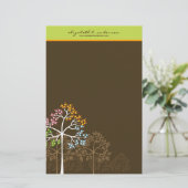 Vier seizoenbomen op bruine-briefkaartjes briefpapier (Staand voorkant)