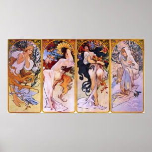 Vier seizoenen Alfons Mucha Poster