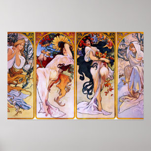 Vier Seizoenen Art Nouveau door Alphonse Mucha Poster