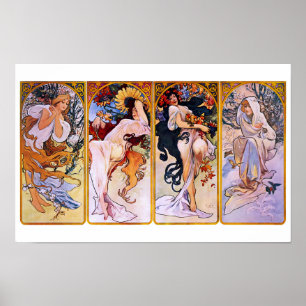 Vier Seizoenen Art Nouveau door Alphonse Mucha Poster