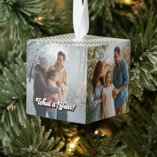 Vier seizoenen "Jaar in Review" Retro Familiefoto Kubus Ornament